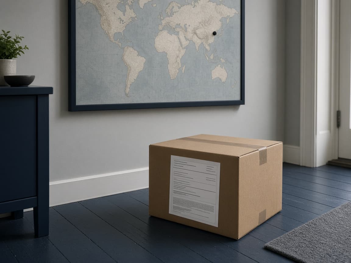 En pakke, der skal returneres fra Danmark til et lager uden for EU.