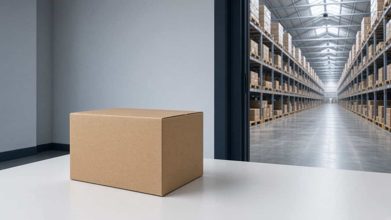 En pæn webshop forrest og et fjernt lager i baggrunden, hvor varen faktisk sendes fra.